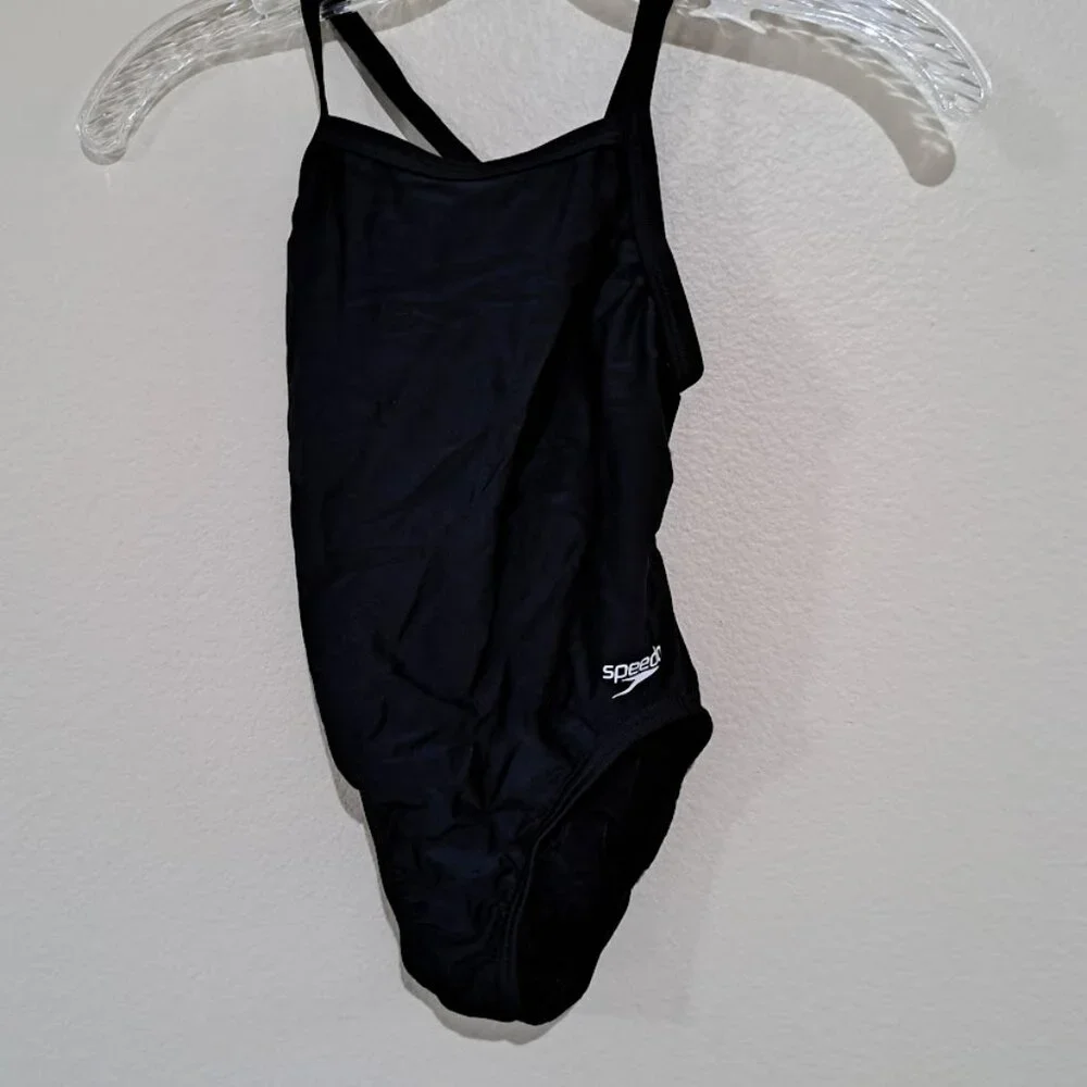 Speedo Kids 8/24 Swimsuit swim team bathing suit black with straps one‎ piece